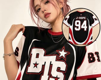 Jungkook Golden Jersey Shirt, Kpop Concert Outfit, Oversized Streetwear Tee