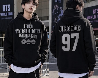 Sudadera con capucha personalizada con nombre y número de BTS / Sudadera personalizada para fans de ARMY en color negro.