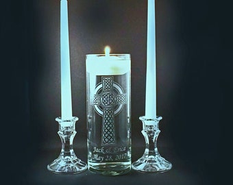 Celtic Cross Personalized Wedding Unity Candle Vase With Floating Candle.  **Taper Candles Optional**