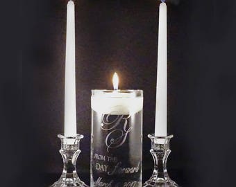 Custom Monogram Wedding Unity Candle Vase Set - Bride & Groom Initials Etched Glass Candle Vase - Wedding Unity Cermony Set
