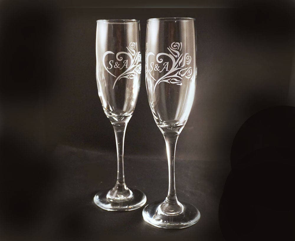 Etched Personalized Champagne Flutes Wedding Toasting Flutes Etsy