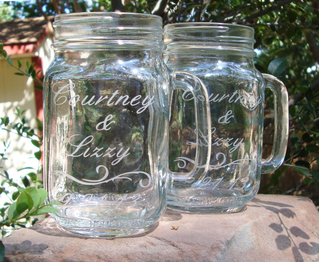 Set of 2 Custom Etched Mason Jar Mugs Redneck Wine Glass Gift for the