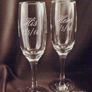 Personalized Etched Champagne Flutes with Your Choice of Wording - Wedding Toasting Glasses