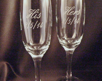 Personalized Etched Champagne Flutes with Your Choice of Wording - Wedding Toasting Glasses