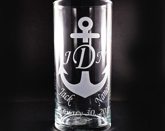 Wedding Unity Candle Vase - Split Anchor Personalized Candle Vase With Floating Candle-Includes Names, Couples Monogram and Wedding Date