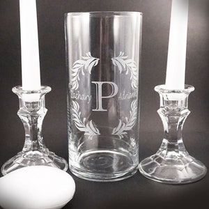 Laurel Framed Monogrammed Unity Candle Vase Set with Floating Candle. Taper Candles and Candle Holders Optional image 4