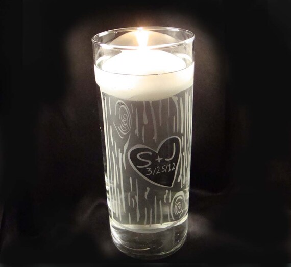 Etched Custom Wedding Unity Candle Vase Rustic Birch Bark Etsy
