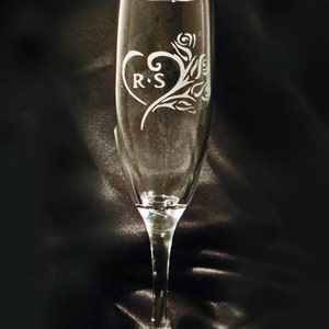 Etched Personalized Champagne Flutes Wedding Toasting Flutes Sweetheart Roses Toasting Flutes image 5