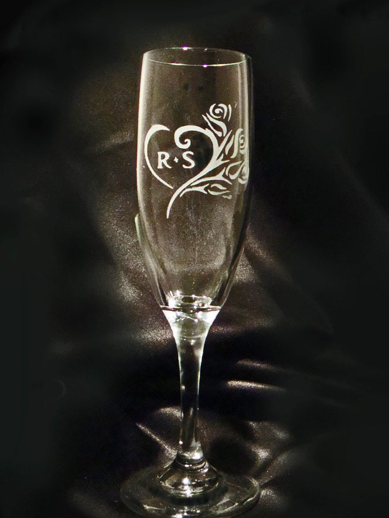 Etched Personalized Champagne Flutes Wedding Toasting Flutes Sweetheart Roses Toasting Flutes image 5