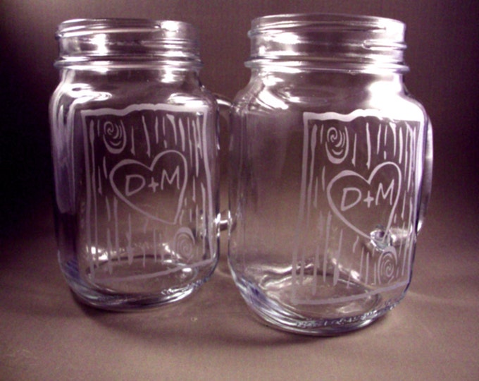 Personalized Etched Mason Jar Mugs Set of 2 Birch Tree Etsy