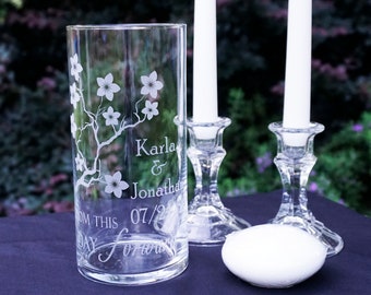 Cherry Blossom Wedding Unity Candle - Unity Wedding Ceremony Vase  with Floating Candle.  **Taper Candles Optional**