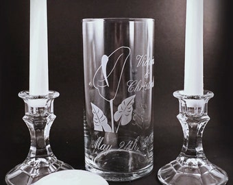 Calla Lily Wedding Unity Candle Vase with Floating Candle Set.  ** Taper Candles and Candle Holders Optional