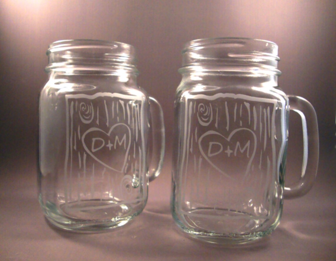 Personalized Etched Mason Jar Mugs Set of 2 Birch Tree Etsy