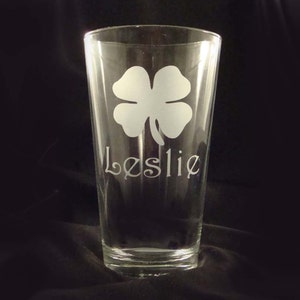 Etched Beer Glasses - Irish Pint Glasses - Set of 2 - Shamrock Glasses - Personalized Beer Glass - Custom Pint Glassware