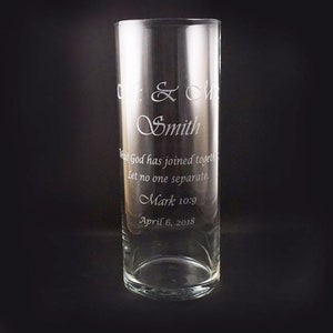 Wedding Unity Candle Vase with Bible verse.  Mr and Mrs Last Name and Wedding Date