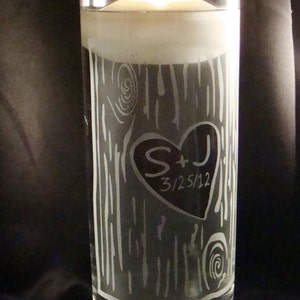 Etched Custom Wedding Unity Candle Vase Rustic Birch Bark Glass Candle Vase w/ Floating Candle Wedding Unity Candle Ceremony image 3