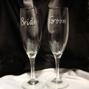 Custom Etched Wedding Toasting Flutes - Bride and Groom - His and Hers - Champagne Glasses - Special Occasion Celebration