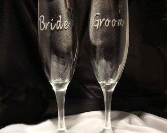 Custom Etched Wedding Toasting Flutes - Bride and Groom - His and Hers - Champagne Glasses - Special Occasion Celebration