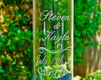 Personalized Etched Glass Wedding Unity Candle Vase w/ Floating Candle