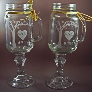 Personalized Redneck Mason Jar Wine Glasses with Blooming Tree - Redneck Wine Glass - Wedding Mason Jars - Wedding Party Glasses