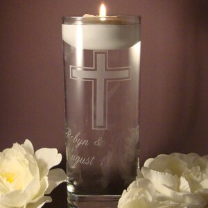 Personalized Etched Cross Wedding Unity Candle Vase - Wedding Unity Ceremony - Unity Vase - Religious Unity Ceremony