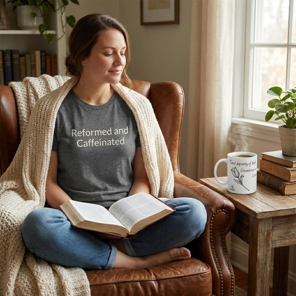 Reformed and Caffeinated T-Shirt | Funny Theological/Coffee Tee