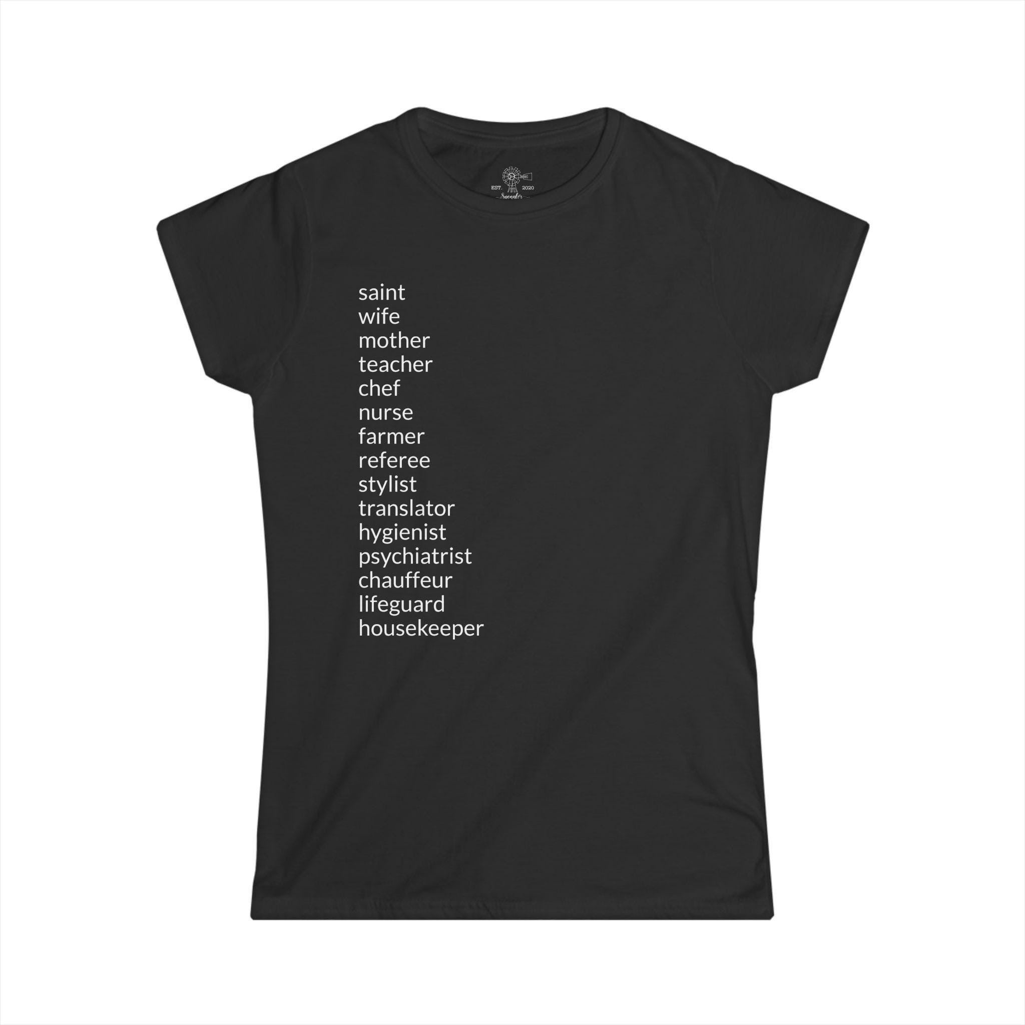 Mom's Roles T-Shirt: Wife, Nurse, Teacher, & More - View 4