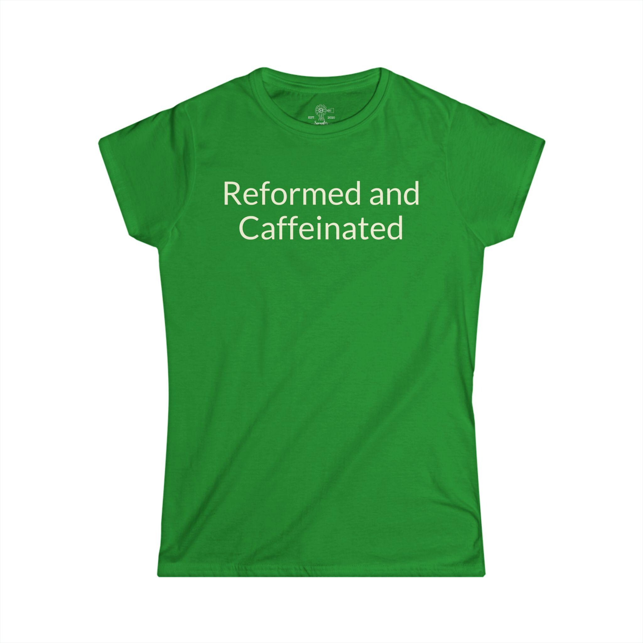 Reformed and Caffeinated T-Shirt | Funny Theological/Coffee Tee - View 6