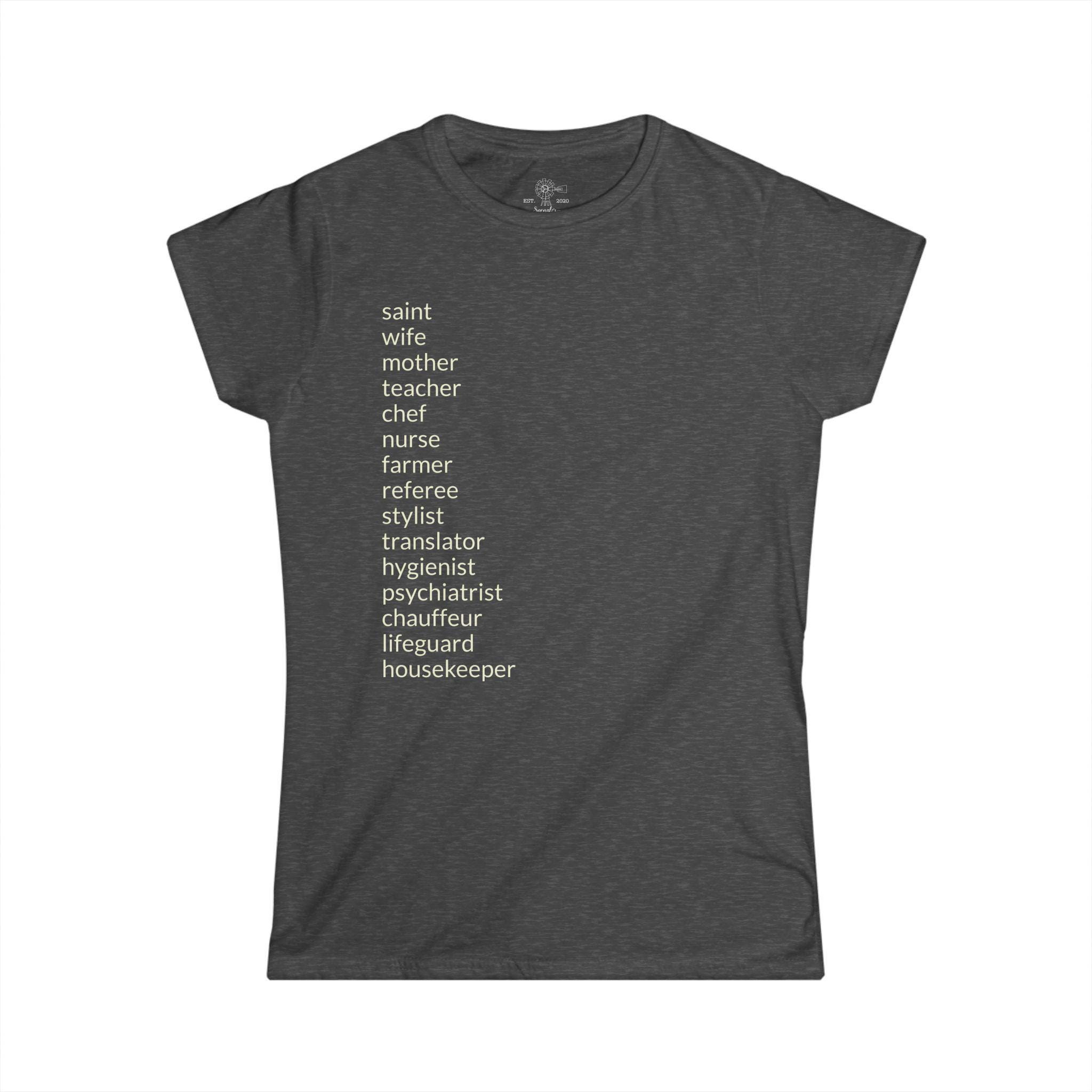 Mom's Roles T-Shirt: Wife, Nurse, Teacher, & More - View 2