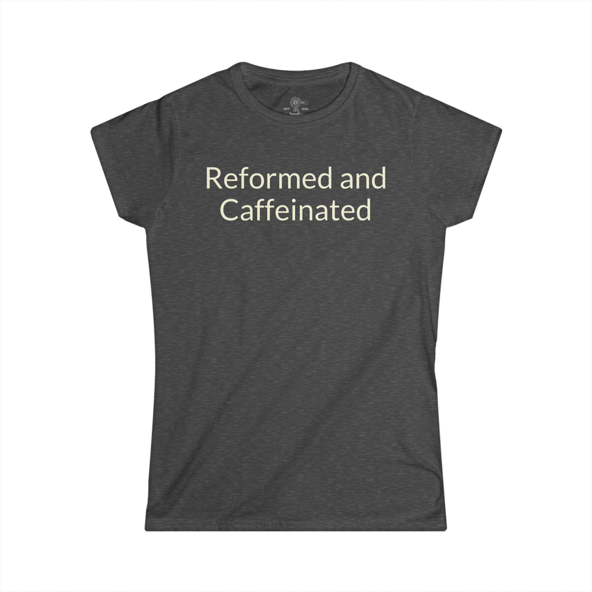 Reformed and Caffeinated T-Shirt | Funny Theological/Coffee Tee - View 7