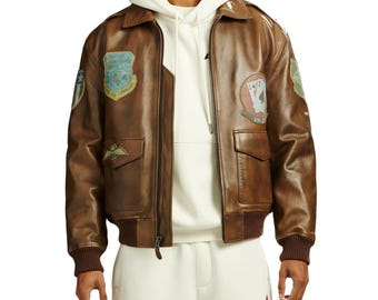 AVIREX Flight Jacket – 100% Antique European Lamb Leather with Vintage Flight Patches