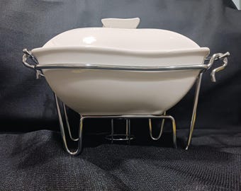 Covered Porcelain Baker with Warmer Stand from Godinger Silver Art Co