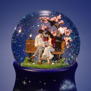 Valentine’s Day Gift – “Histoire d’Amour” Snow Globe, Romantic Love Gift for Couple, Sakura Musical Keepsake