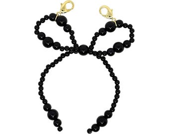 Charm para zapatos con lazo de perla negra – Accesorio para zapatillas bañado en oro de 18 quilates