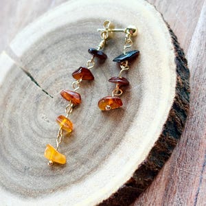 Jacket Earrings | Baltic Amber Chip ombré Dangles | Natural Boho Jewelry