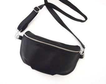 Black Leather Fanny Pack Belt Bag Crossbody