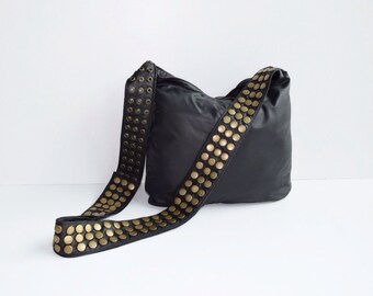 Black Leather Crossbody Veronica Mars bag - Plain Front & Back