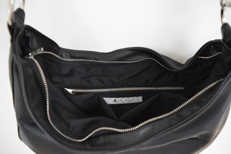 Black Leather Shoulder Crossbody Bag Purse image 10