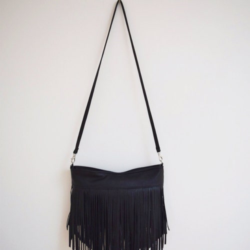 Small Leather Fringe Crossbody Bag With Studs Handmade Etsy