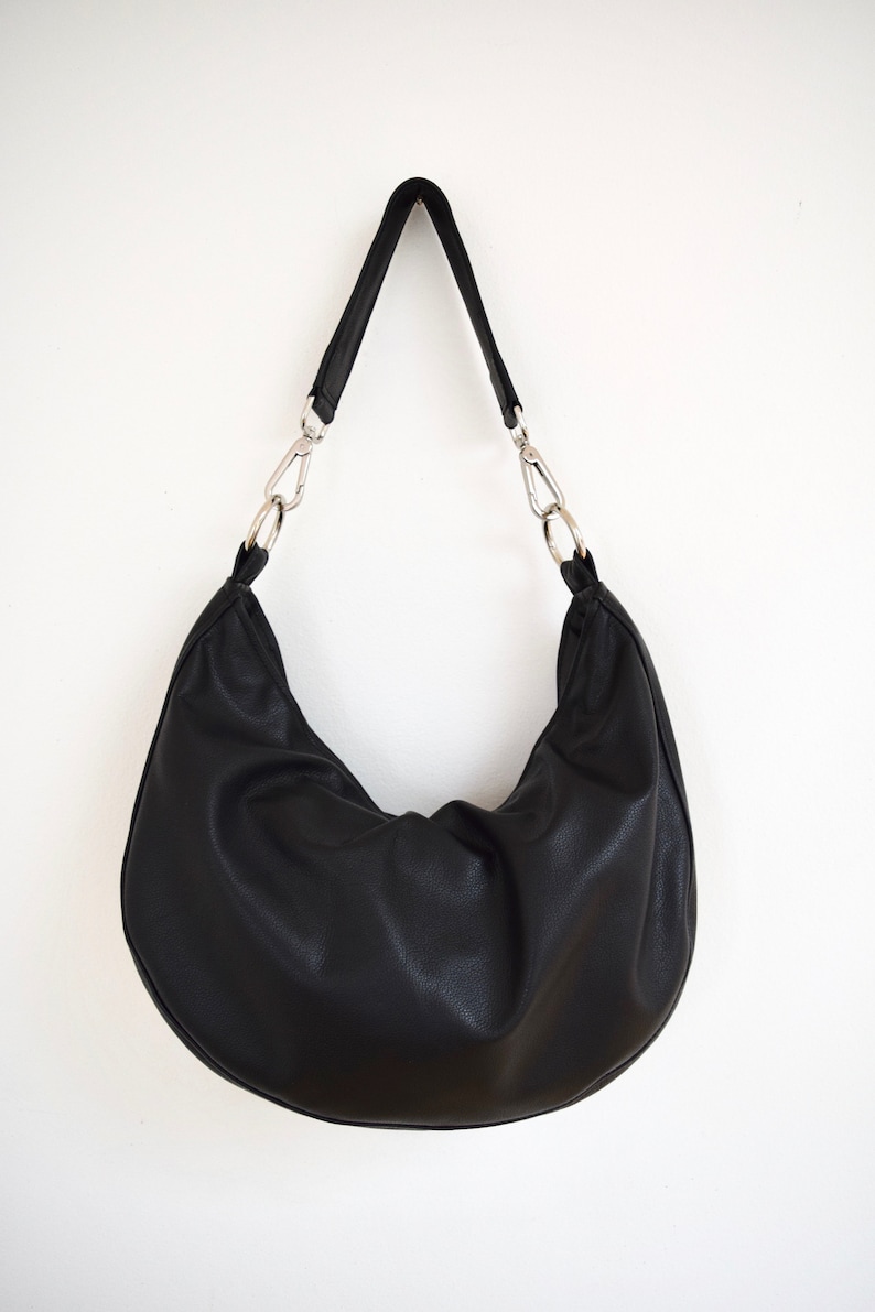 Black Leather Shoulder Crossbody Bag Purse image 7