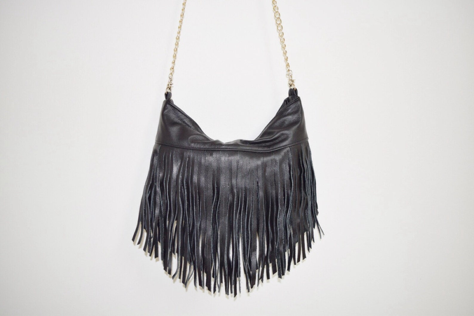 Black Leather Fringe Bag Black Leather Fringe Purse Fringe Etsy Canada