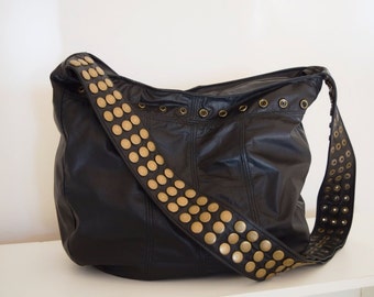 Black Leather Crossbody Veronica Mars Bag - Large Detail
