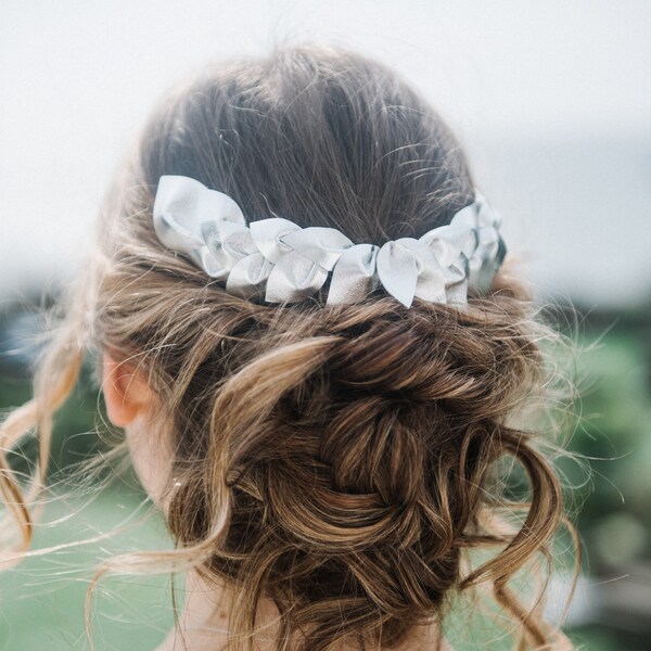 Silver leather hair comb,  vine style bridal hair accessory 'Tetra' hand made in Britain