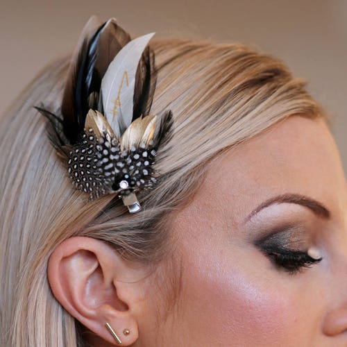 Black & Gold Feather Hair Clip With Swarovski Crystals - Etsy Black & Gold Feather Hair Clip With Swarovski Crystals - Etsy