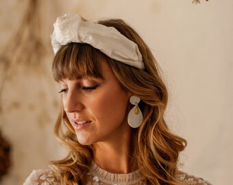 Ivory Silk Knotted Headband With Spot Detail 'Beatrix'