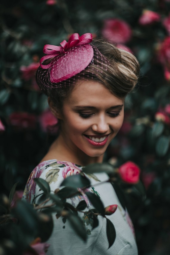 Pink Floral Vintage Hat With Veil Vintage Black Satin Evening Hat with Glitter & Veil 1960s  main image 2
