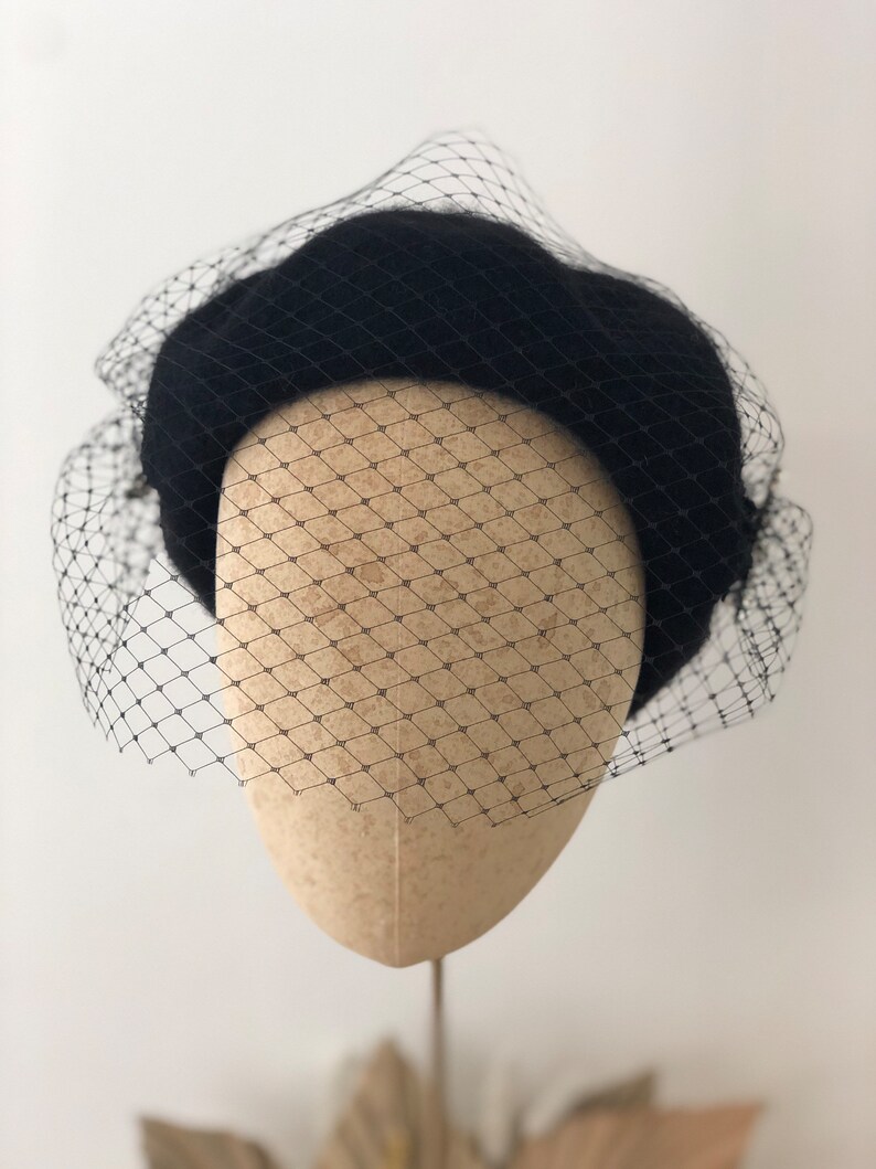 Black Beret With Optional Veil and Accessories image 4