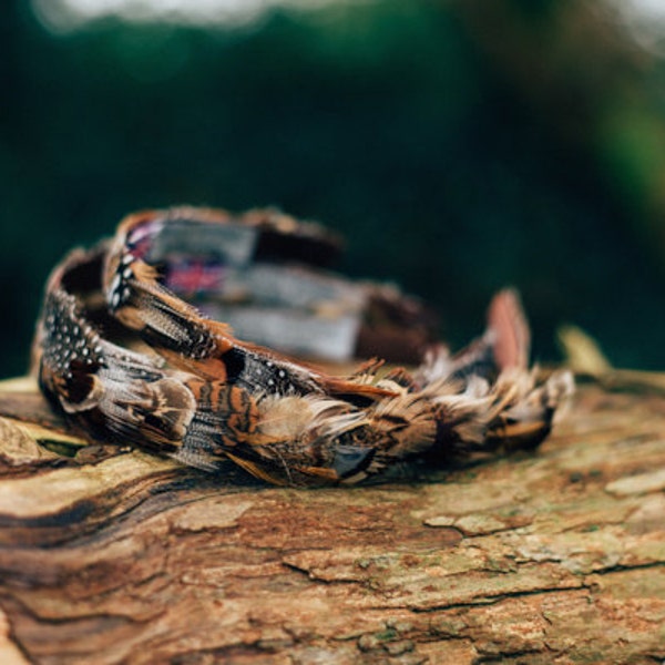 Woodland feather hair band - made using natural British pheasant and guinea fowl feathers