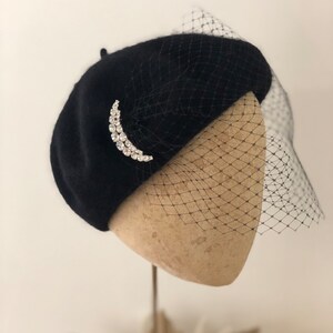 Black Beret With Optional Veil and Accessories With detachable veil