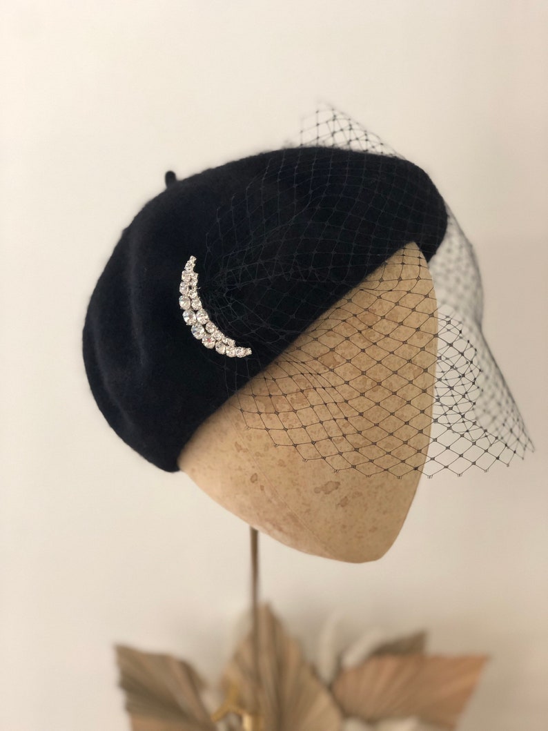 Black Beret With Optional Veil and Accessories With detachable veil